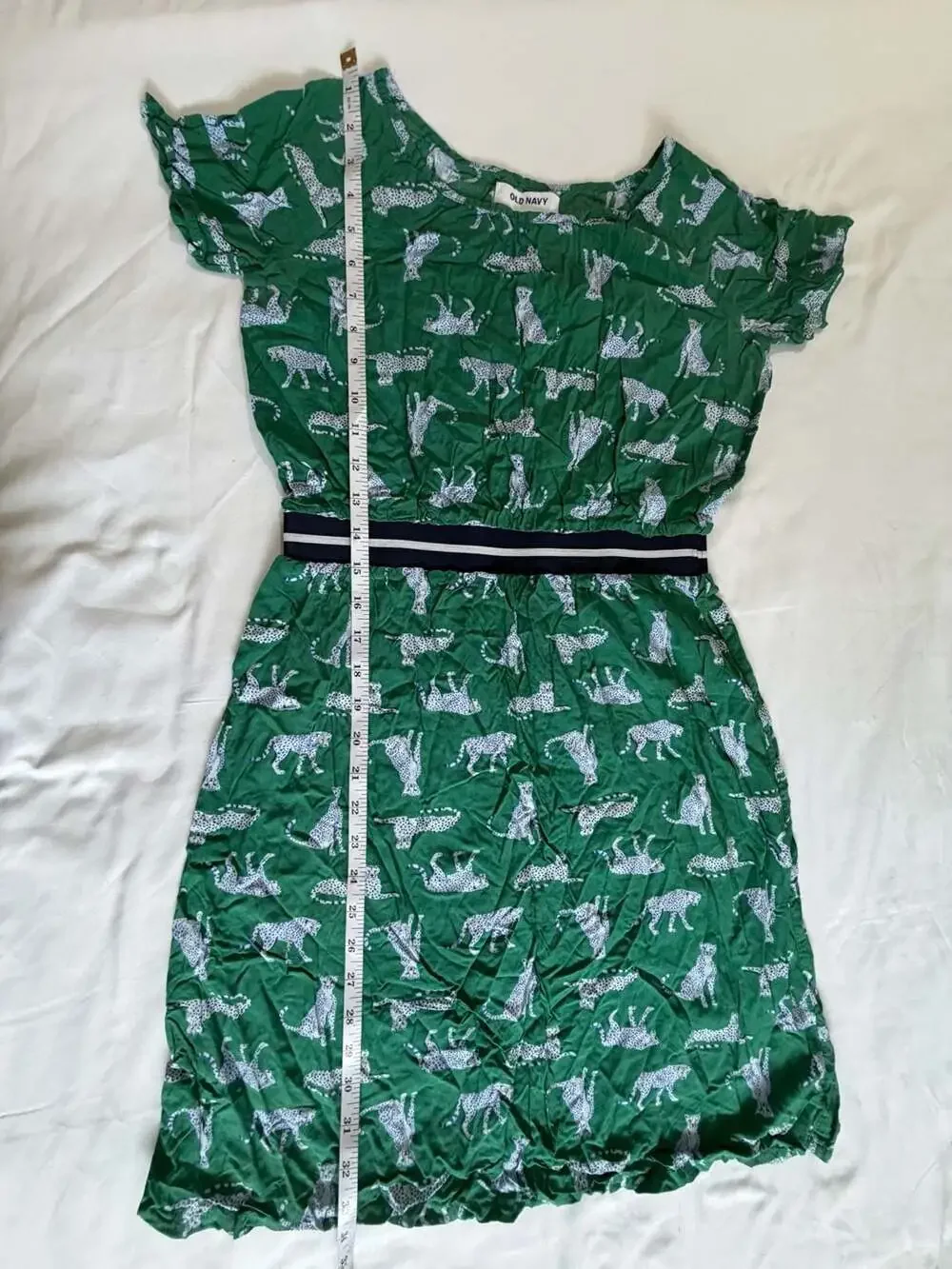 Old Navy Girls XXL 14 Green Cheetah Print Shorts Sleeve Dress Elastic Waist